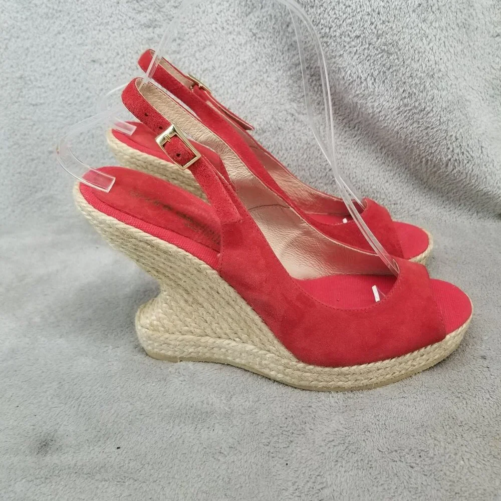 Andre Assous Shoes Womens Size 8.5 Red Leather Peep Toe Espadrille Slingback - Picture 5 of 11